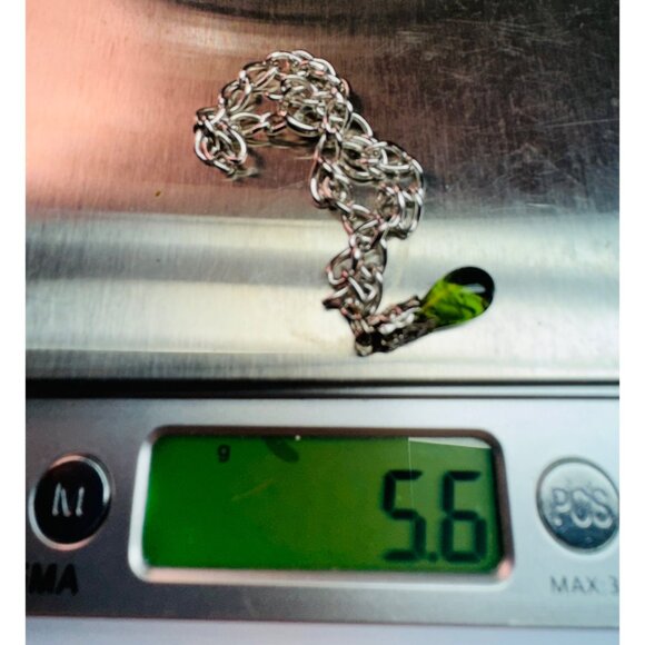 Estate Sterling Silver 925 Charm Bracelet with Peridot Dangle, Spring Ring Clasp - Picture 10 of 12